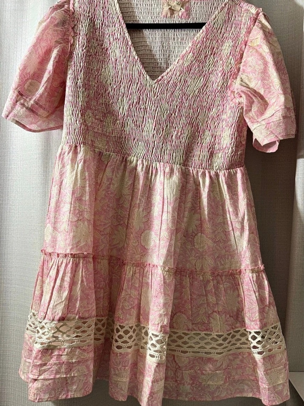 Pol Pink Floral Mini Dress With Crochet Detail